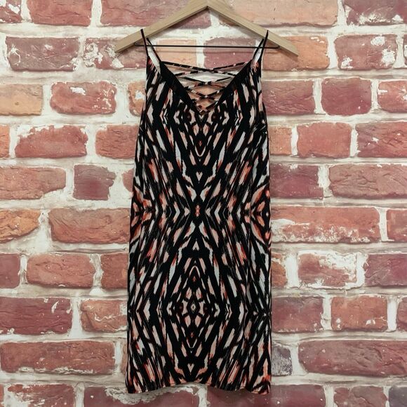 1 State Dress Women's Small Black Multicolor Abstract Lattice Back Popover - Picture 1 of 8